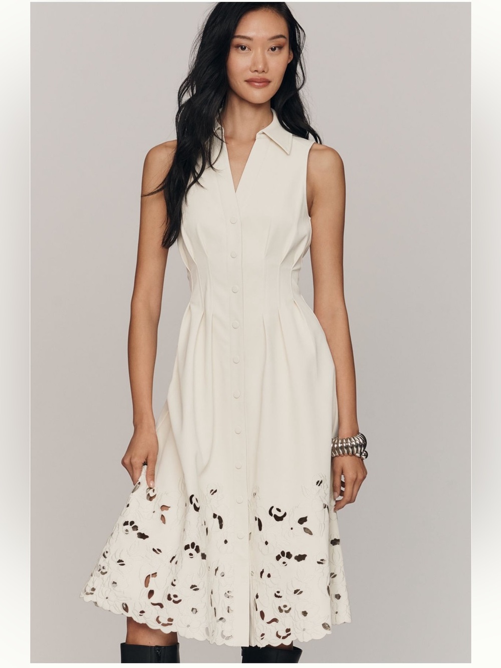 En Saison Sleeveless Eyelet Midi Dress - Cream